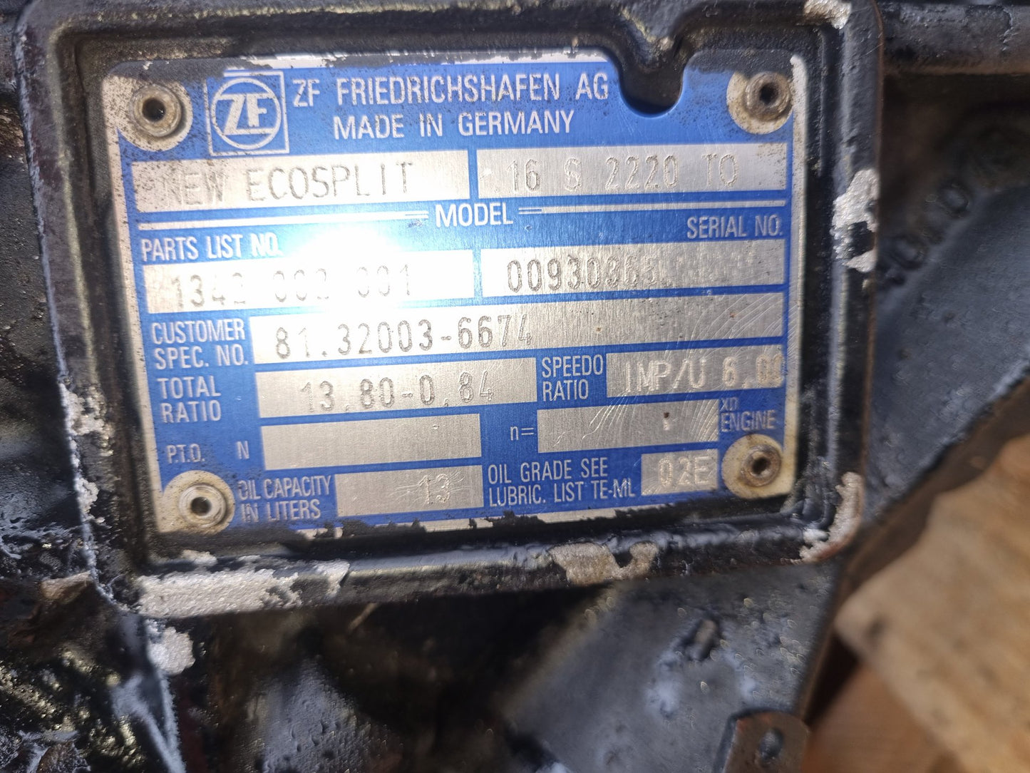 2007 MAN TGA 2000-2009 32-350- Trans/Gearbox PN: zf 16s 2220 to