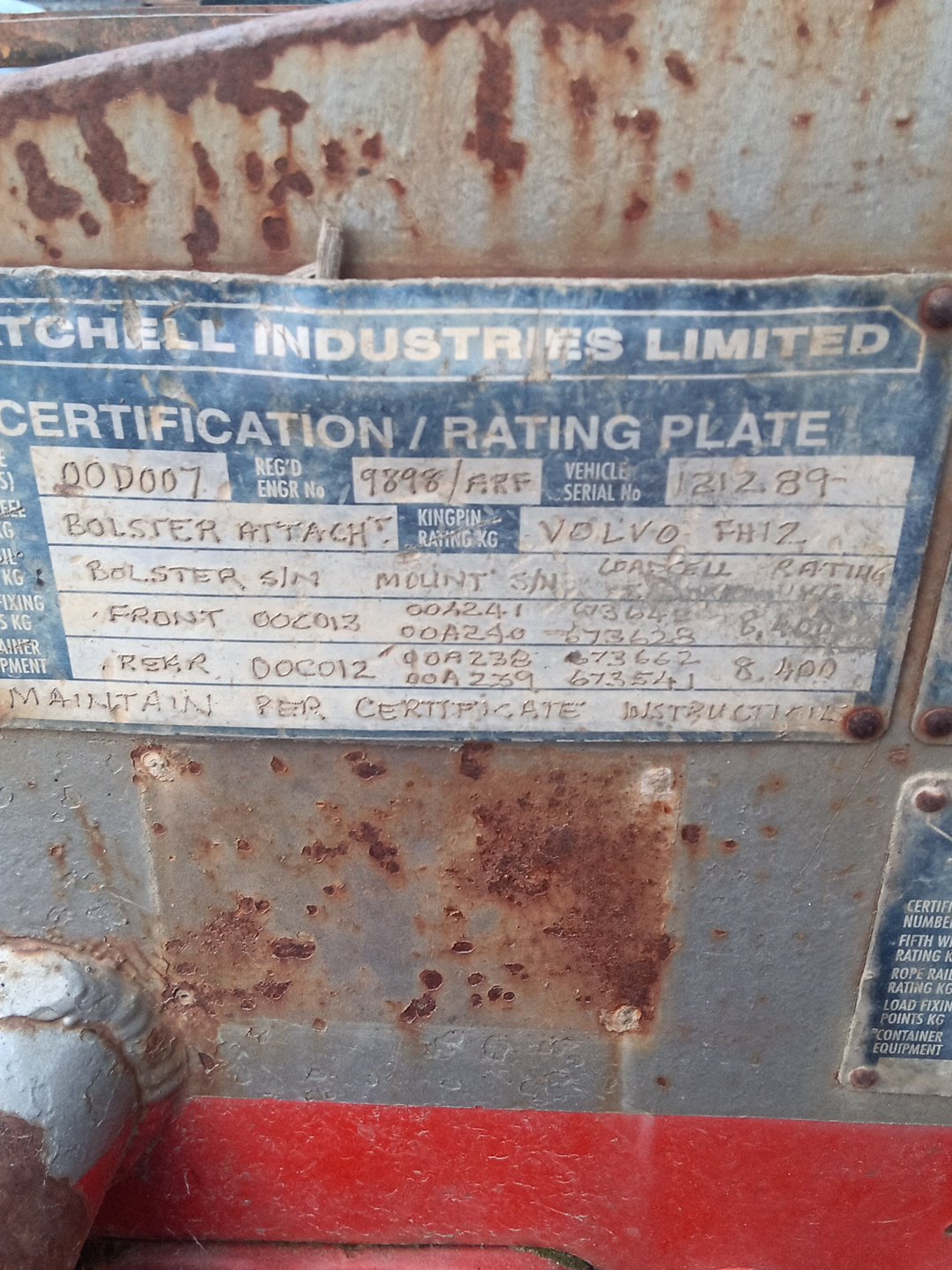 2000 fh12- log bolsters PN: